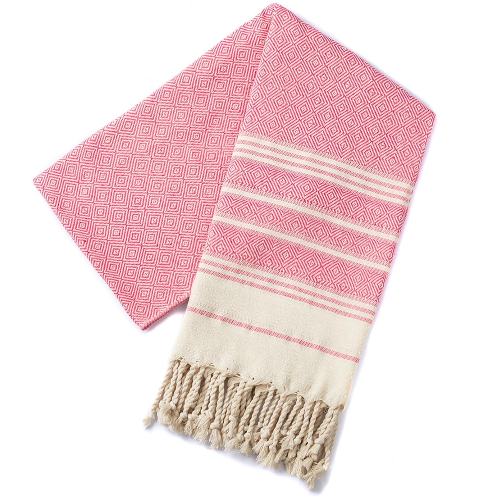 GMEqfhpOPS Cotton Turkish Beach Towel 100 * 180CM Diamond Grid Sports And Fitness Tassel Bath Towel Kitchen Towel Soft Absorbent Quick Dr Towels Bath(Rose red)
