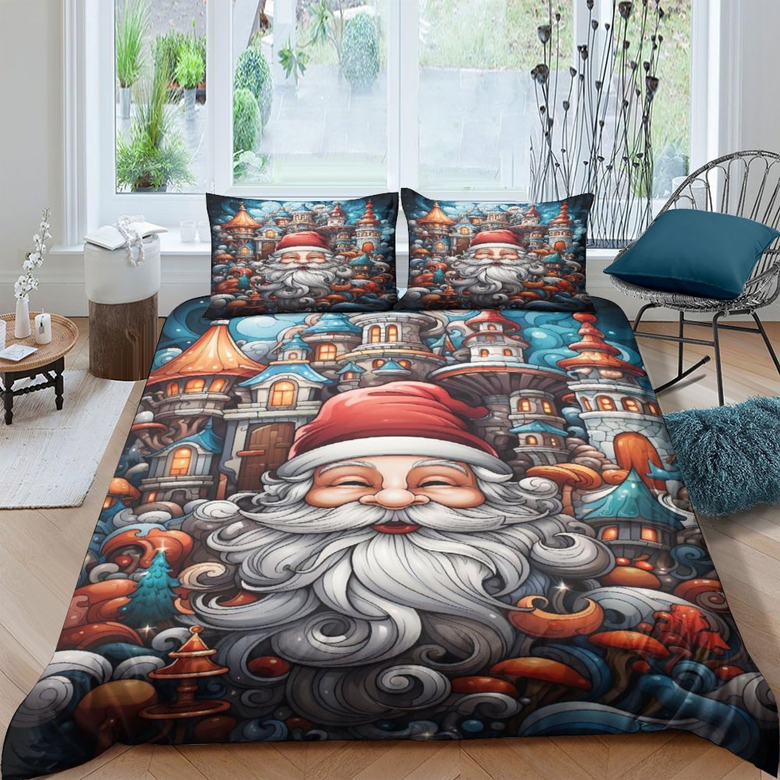 Housse de couette le père Noël 3D pour chambre adultes et enfants