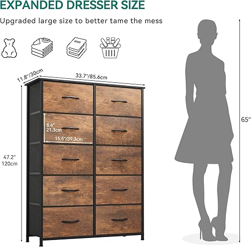 Vista 3 de YITAHOME Cómoda de 10 cajones – Torre de almacenamiento de tela, unidad organizadora para dormitorio, sala de estar, pasillo, armarios