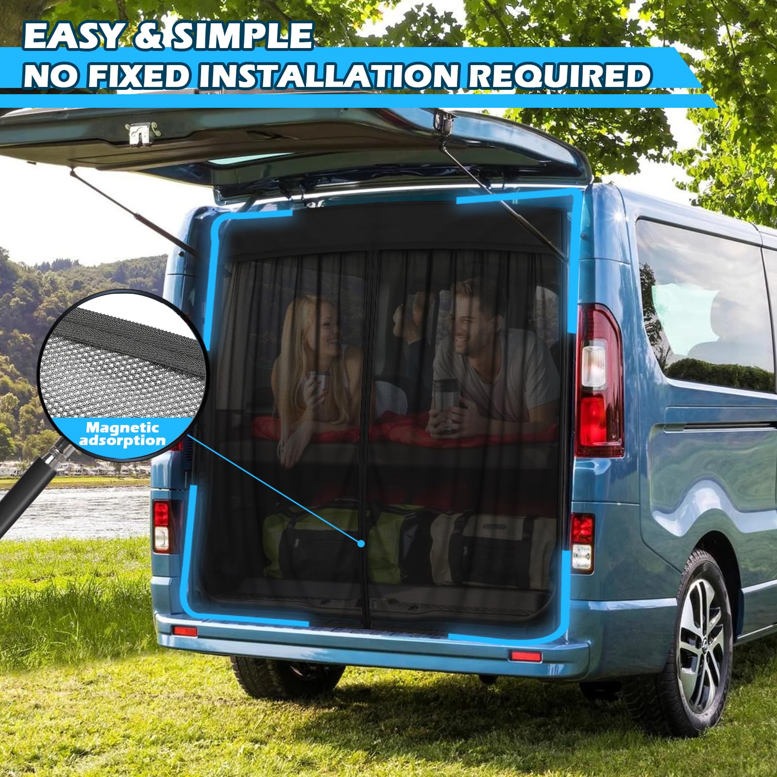 Roadtime Mosquitera magnética para Opel/Vauxhall Vivaro 19-25 portón Trasero,Red de Protección contra Insectos de una Sola Capa,Ventilación,Red de Sombra para Camping(H 160 * 190cm W)