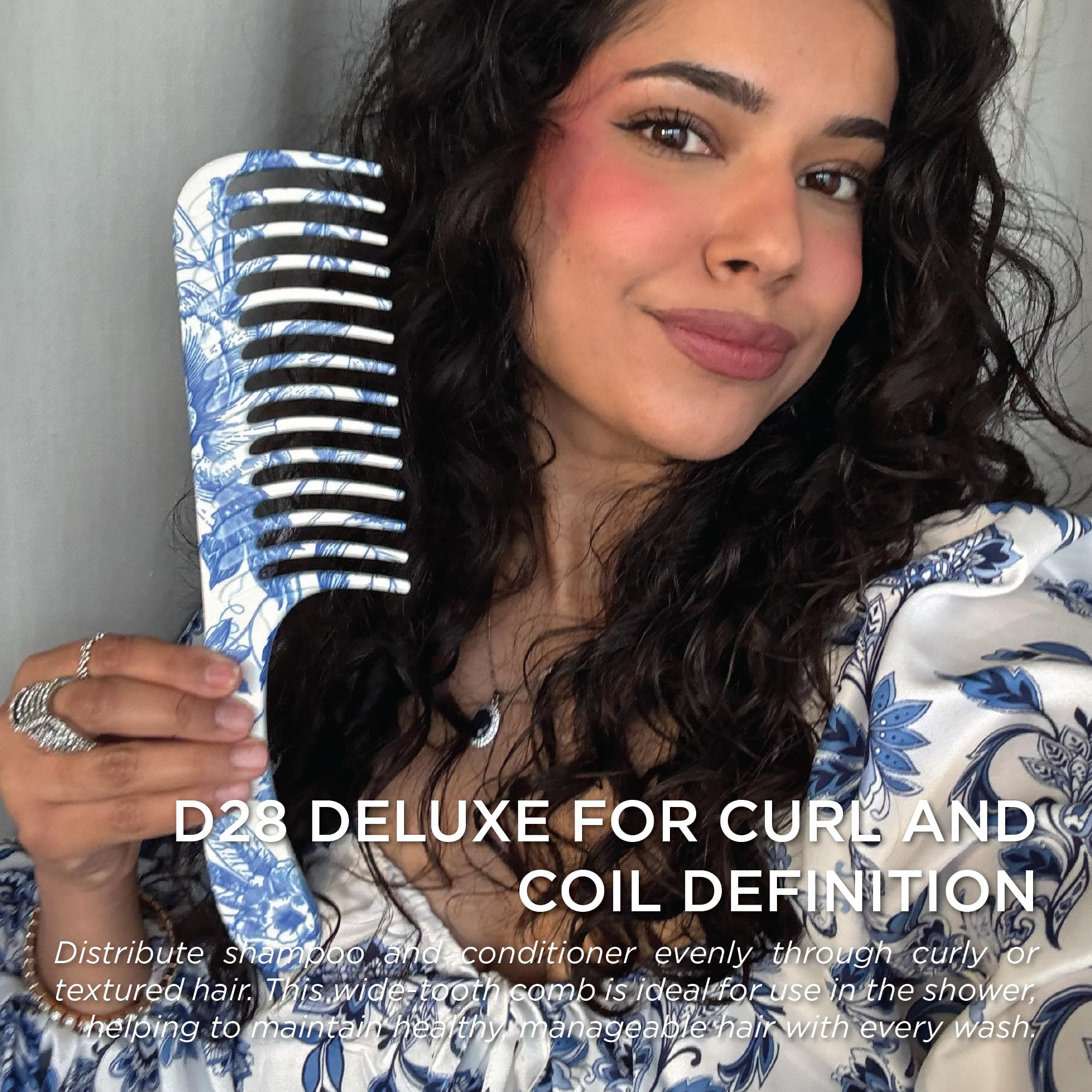 Denman Wide Tooth Detangling Comb - zakrzywiony pin do detanglingu, loków, wygładzania - grzebień do wszystkich typów włosów, dla kobiet i mężczyzn, D28 Blue Belle