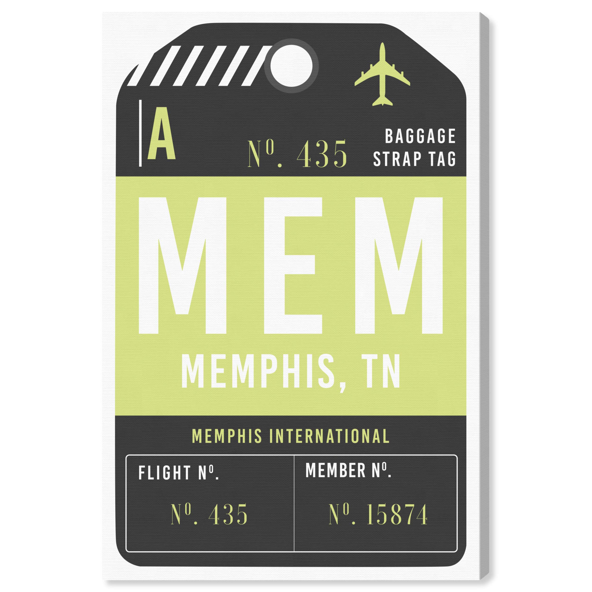 The Oliver Gal Artist Co. Cities and Skylines Wall Art Canvas Prints 'Memphis Luggage Tag' Home Décor, 30" x 45", Green, Gray