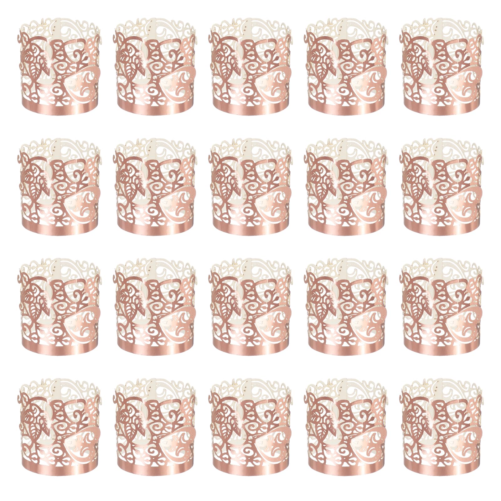 sourcing map 50Pcs Candle Wraps, Laser Cut Votive Candles Holder Wraps for LED Tealight Candles, Tea Light Wrap Lampshade for Elegant Festival Birthday Wedding Party Decoration, Rose Gold