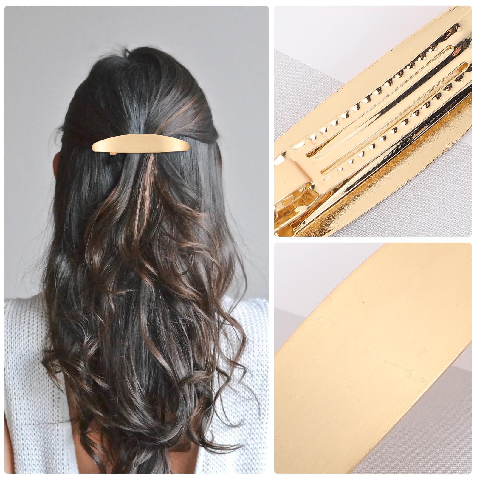 1 PCS 4.13 Inches French Clip Barrette Gold Oval Hair Barrette French Metal Oval Hair Barrettes for Women Vintage Gold Wedding Prom Formal Hairs Accessories for Women Girls Long Thick Hairs - Image 3