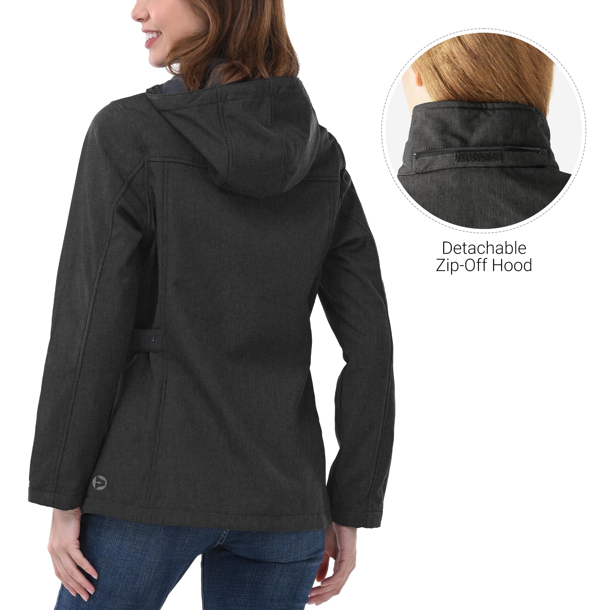 Outdoor Ventures Giacca softshell da donna, corta, foderata, impermeabile, con cappuccio rimovibile, impermeabile, impermeabile, impermeabile, impermeabile, impermeabile, per escursioni, corsa, sport