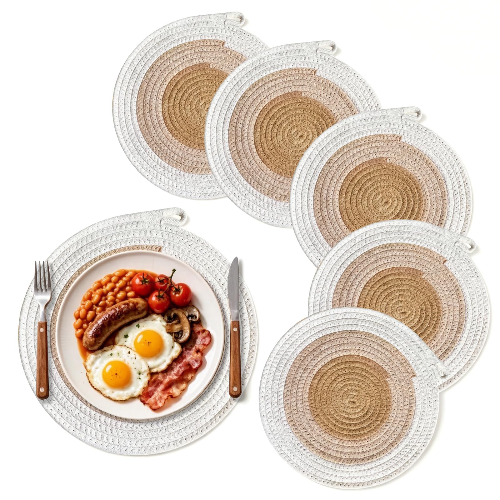 Woven Placemats, 6PCS Rattan Placemats, 30cm Handmade Weave Placemat, Table Place Mats, round placemats for Dining Table, Kitchen, Home, Party and Restaurant