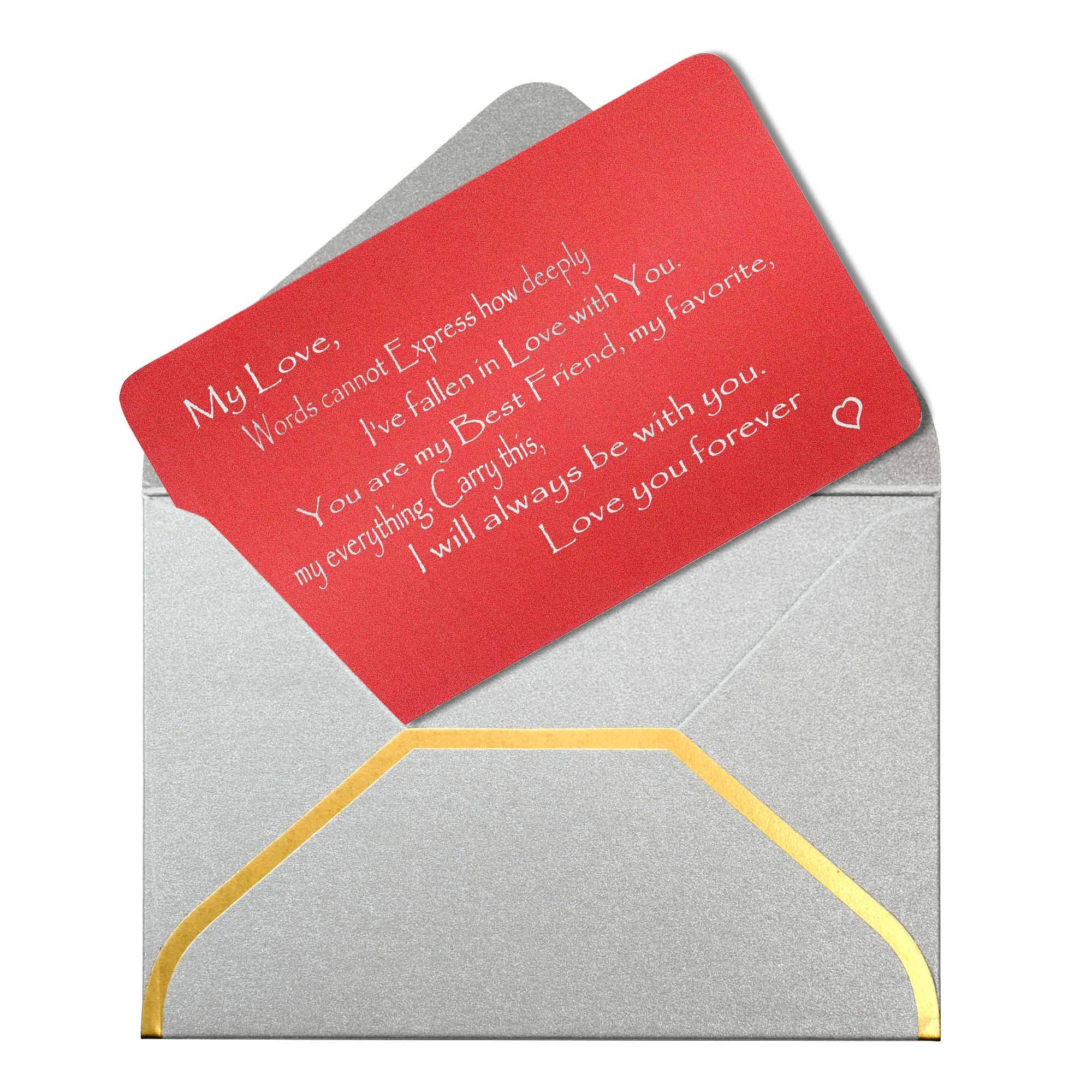 Red Express My Love Personalized Text Engrave Metal Wallet Gift Note Card