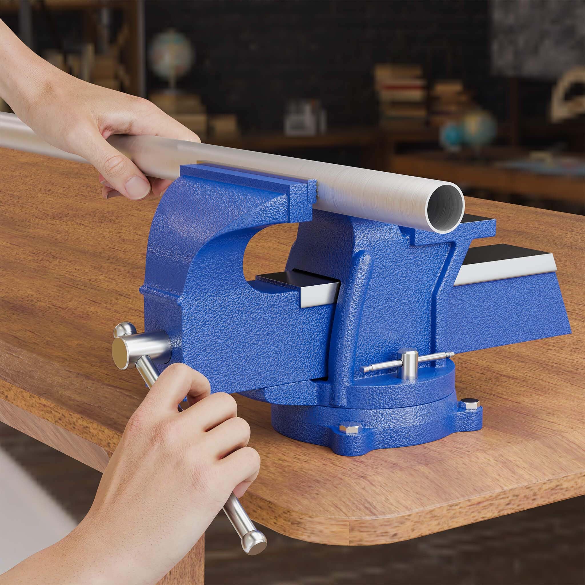 WilTec Étau d’atelier Heavy Duty 125 mm Mâchoire de serrage & Enclume pour Contrainte importante Établi, Argent, Gris, Bleu