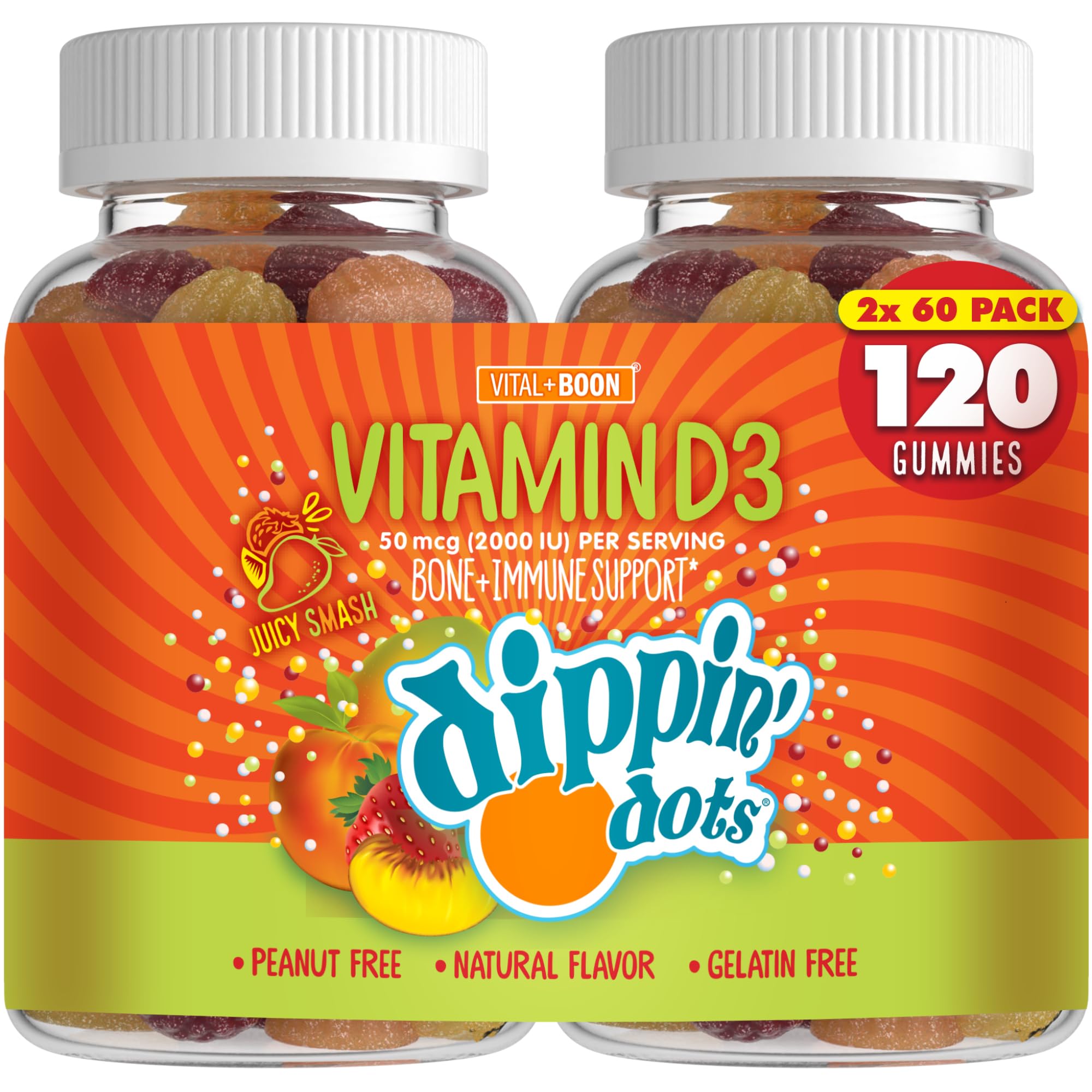 Dippin' Dots Vitamin D3 (Vitamin D) Gummies, 2000 IU (2 Pack, 120 Ct) 60 count (pack of 2)