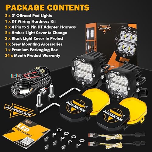 Miniatura 5 de Auxbeam 3 pulgadas 84W LED Pods DRL & Turn Signal X-PRO Series 9600LM Spot Flood Combo Luces de zanja Offroad Foco de conducción ámbar niebla cubo