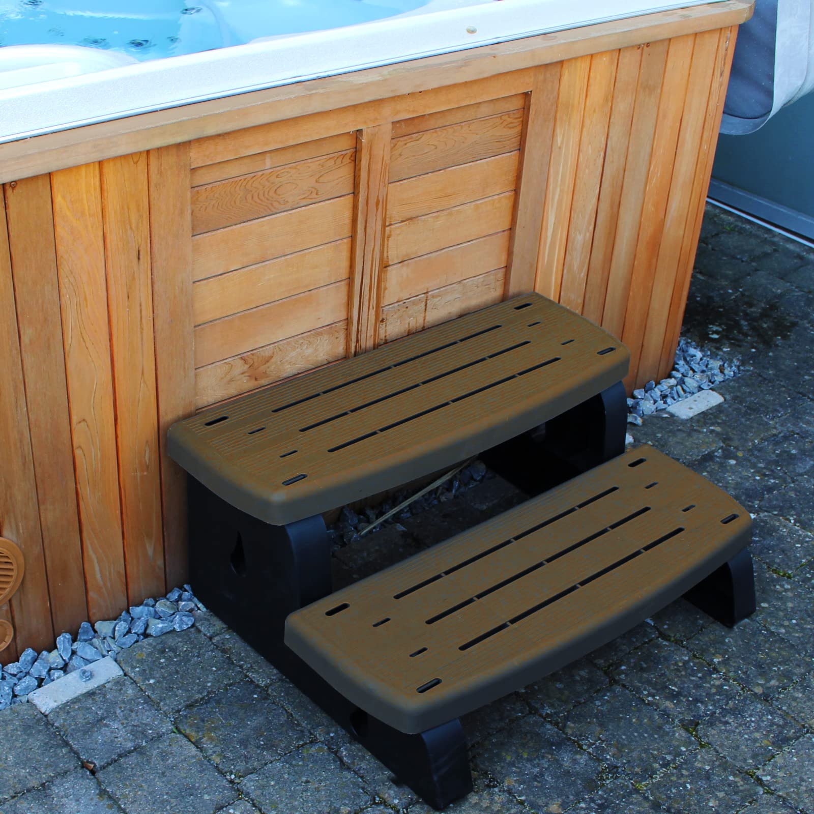 Escalier 2 Marches Pour Spa/jacuzzi Whirlpool - Noir, Antidérapant - Dimensions 85x66 Cm, Hauteurs 21 Et 42 Cm