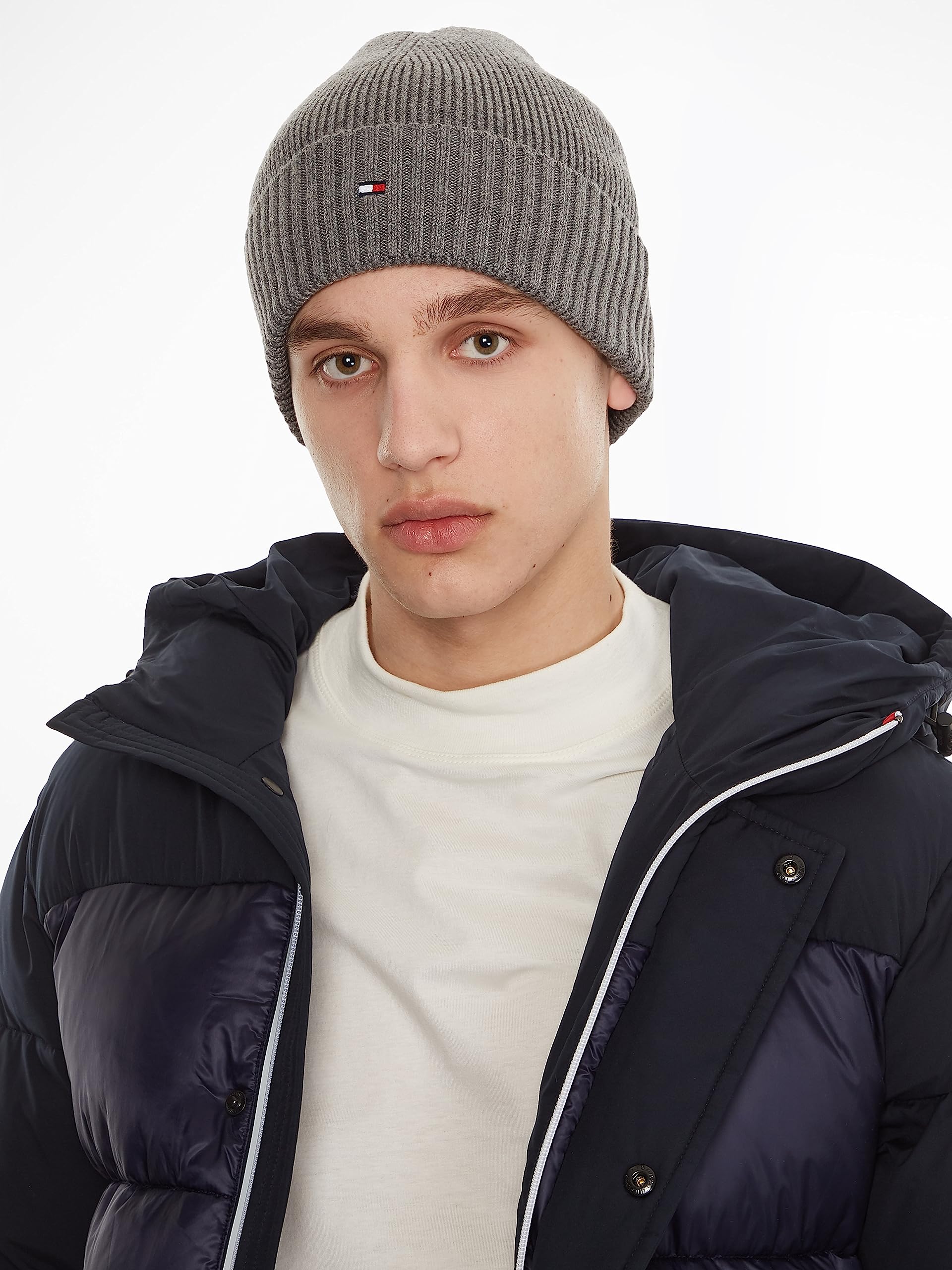 Tommy Hilfiger Herren Strickmütze Essential Flag Beanie mit Kaschmiranteil