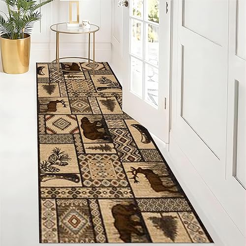 Miniatura 10 de Alfombra de pasillo larga de oso rústico de campo, 2 x 10 pies, alfombra de pasillo retro americana para entrada, alfombra de pasillo transpirable,