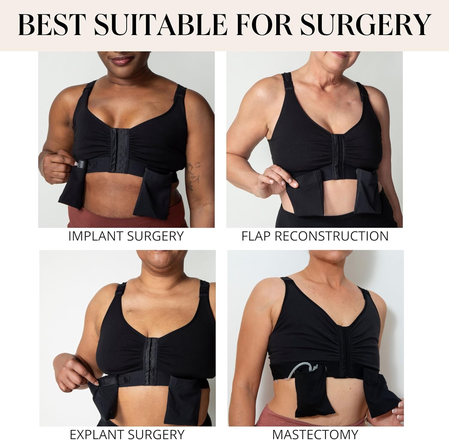 AnaOno Pocketed Post-Surgery Bra - Front Closure Bras for Women W/Removable Drain Pockets - Light Compression Mastectomy Bras - Image 4