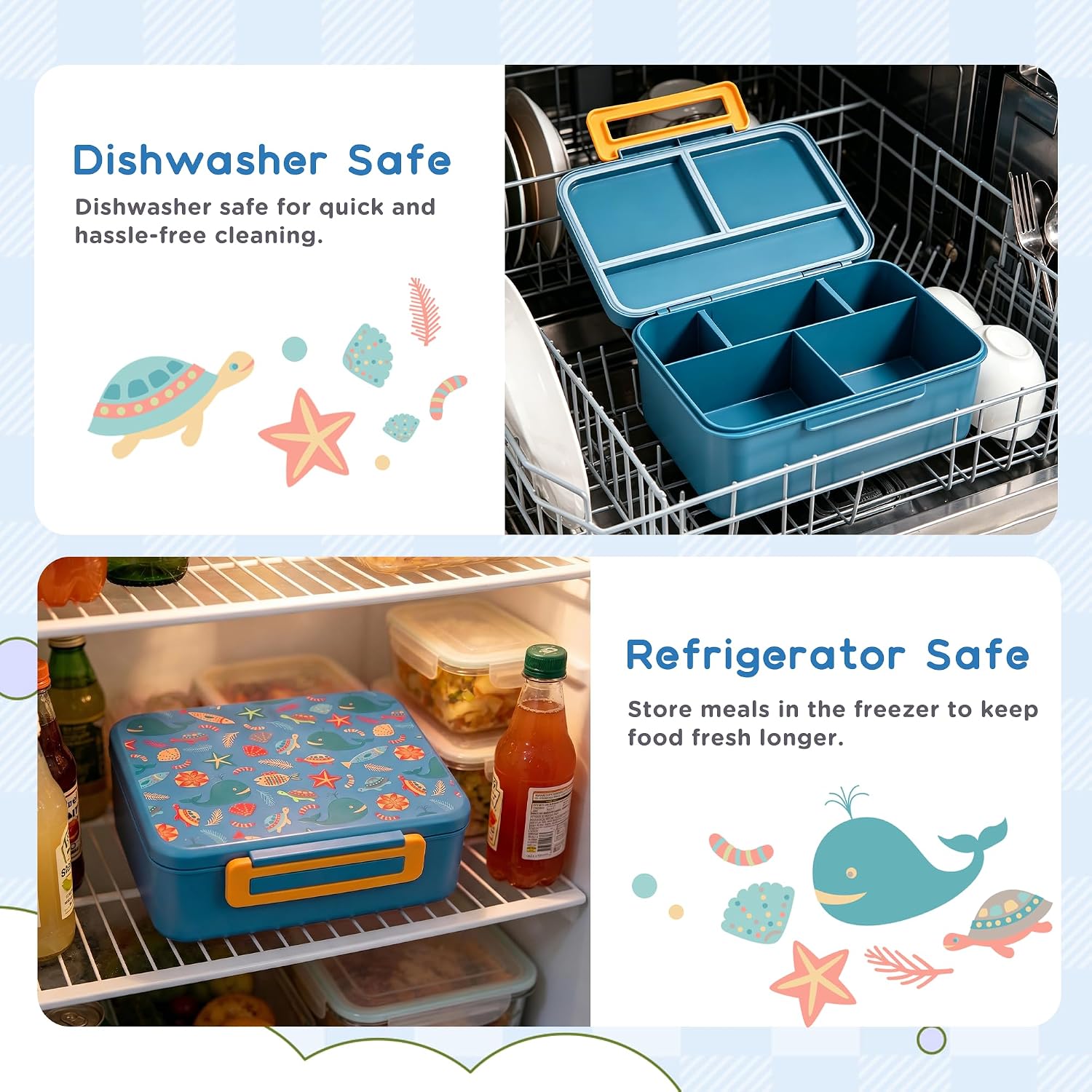Kids Bento Lunch Box with 8oz Thermo, Ice Pack & Dividers for School