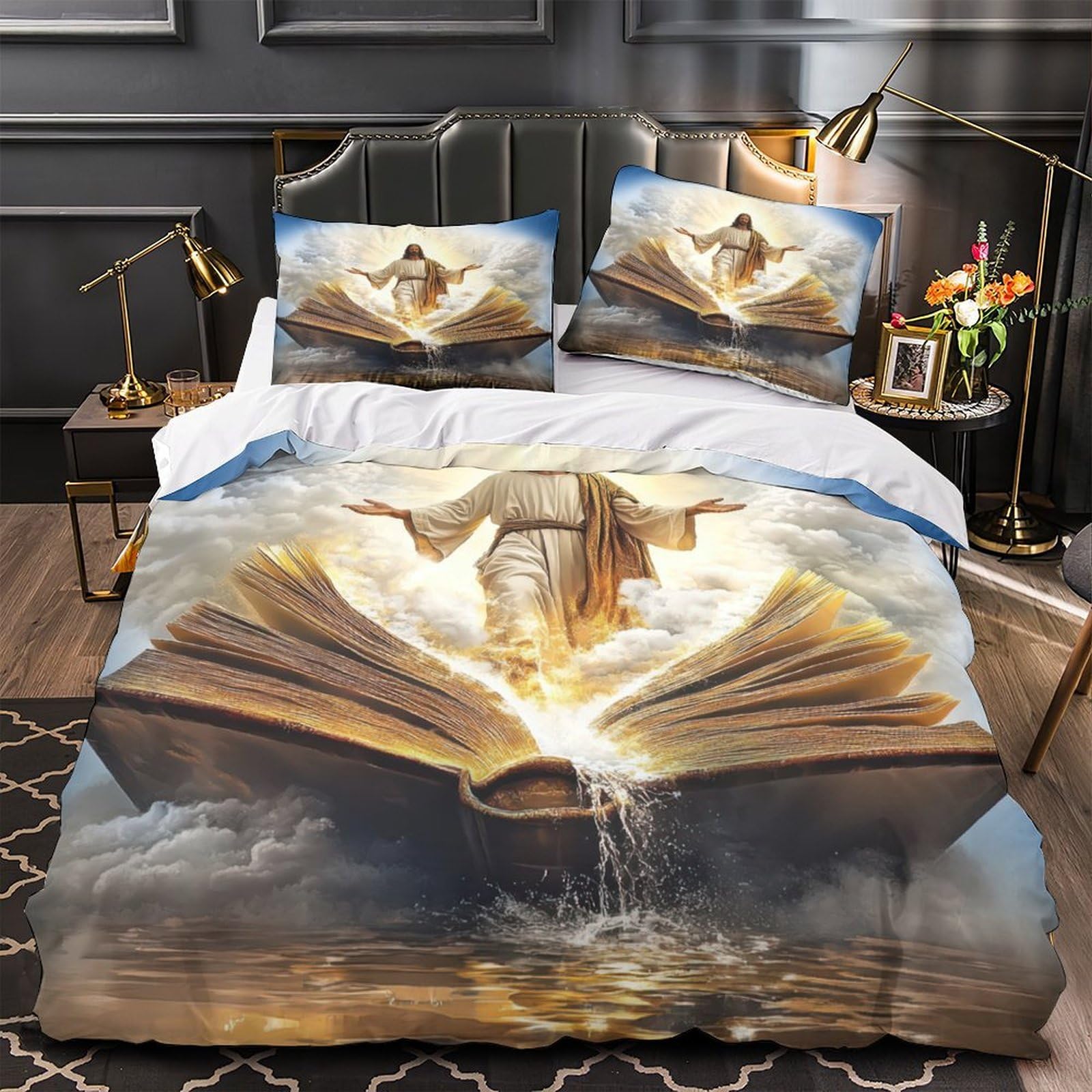 YVASPQRTW Jesus Christ 3D Digital Print Duvet Insert Cover 3pc Premium Microfibre religious Quilt Cover 2 Pillowcases Concealed Zipper Lightweight Teens Adults King（220x240cm）