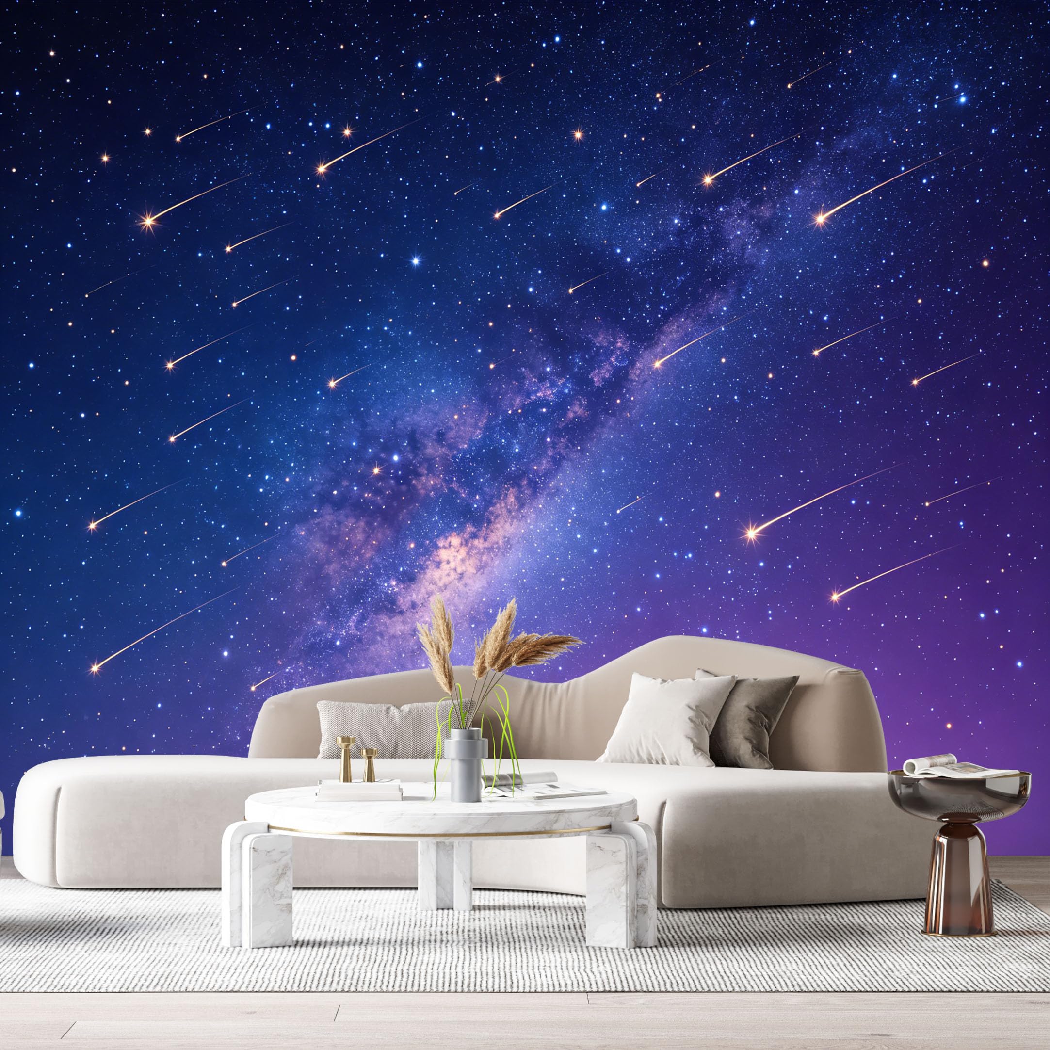Custom Size Wall Murals Night Sky Landscape Milky Way Shooting Stars Galaxy SelfAdhesiveWall Fabric Removable Wallpaper Wall Decor for Living Room Bedroom Bathroom
