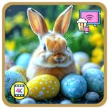 春の卵フェスト-火のテレビのための天気＆時計と明るいイースターディスプレイ＆季節の暖かさ