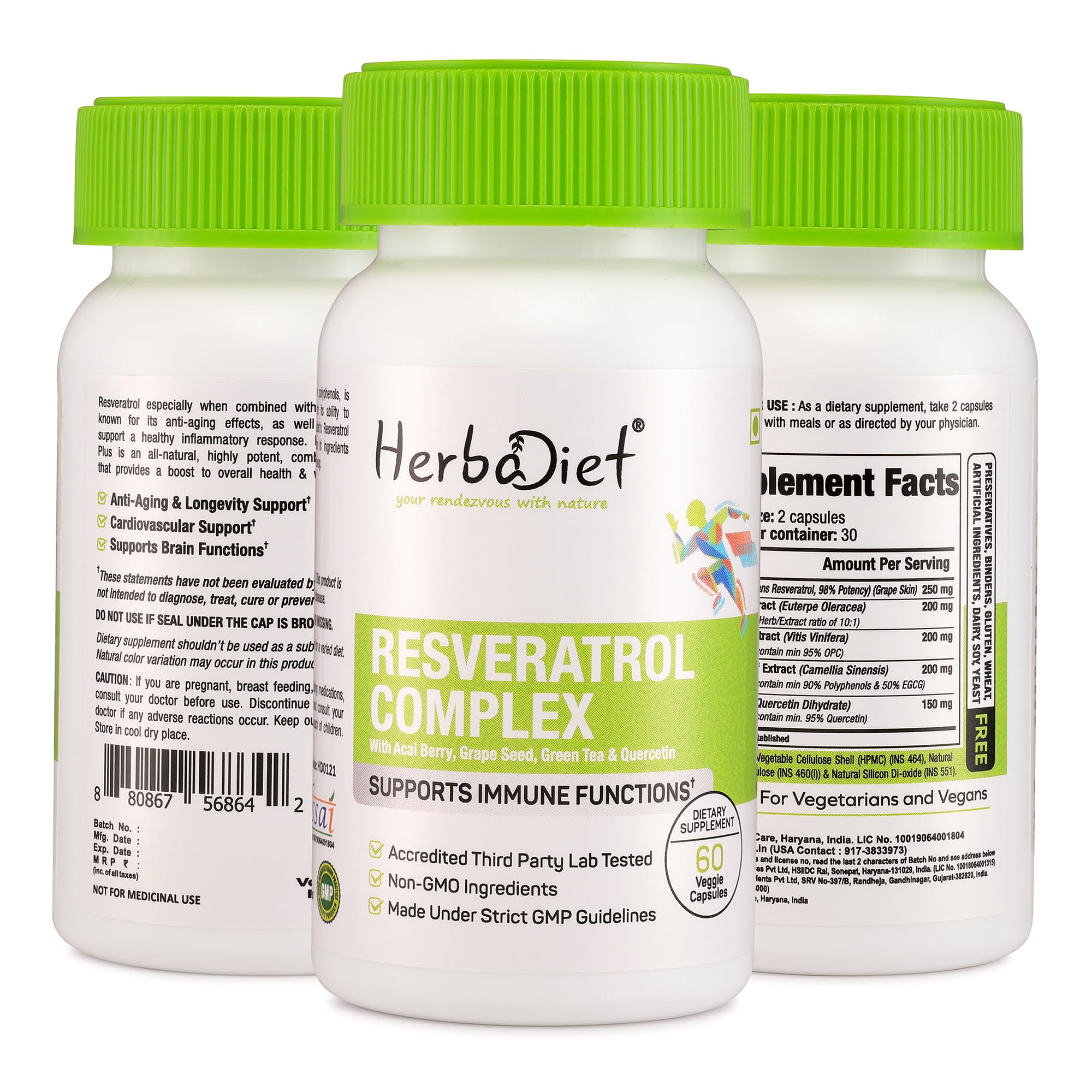Herbadiet Resveratrol Complex 60 Capsules|With Extracts Of Acai Berry,Green Tea&Quercetin|Immune Support,Antioxidant,Heart Health Supplement — Amazon image 7
