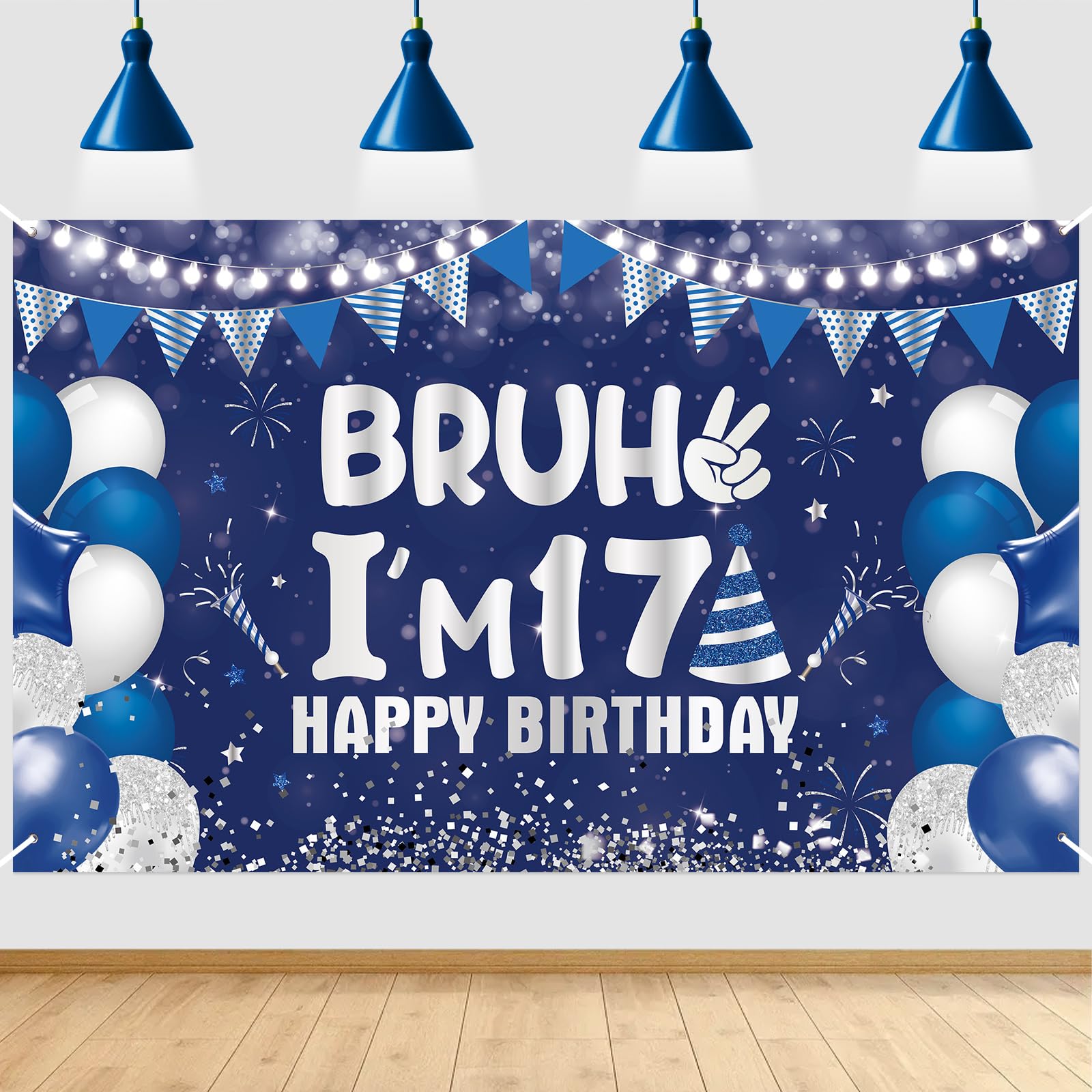 17th Birthday Party Decorations Backdrop for Boys Blue Silver Bruh I'm 17 Banner Funny Teenage Bday Banner Teen Boy 17th Birthday Decor 5.9x3.6ft Happy 17 Years Old Birthday Party Supplies — image 1