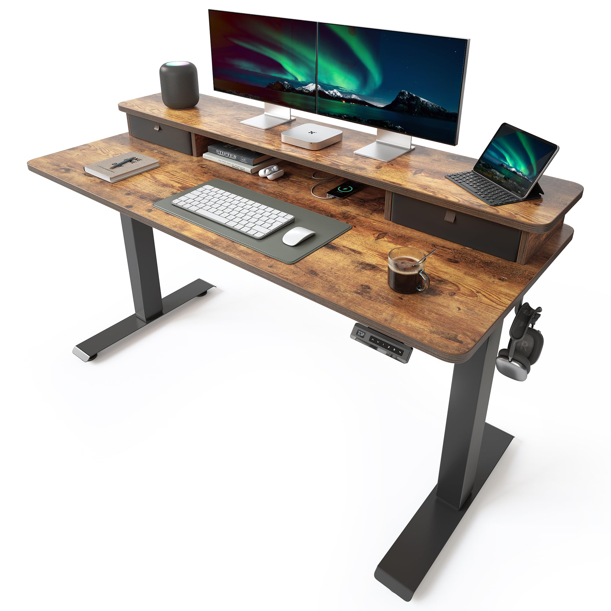 Cubiker 55 x 24 Electric Standing Desk with Double Storage Drawers Height Adjustable Home Office Computer Workstation 4