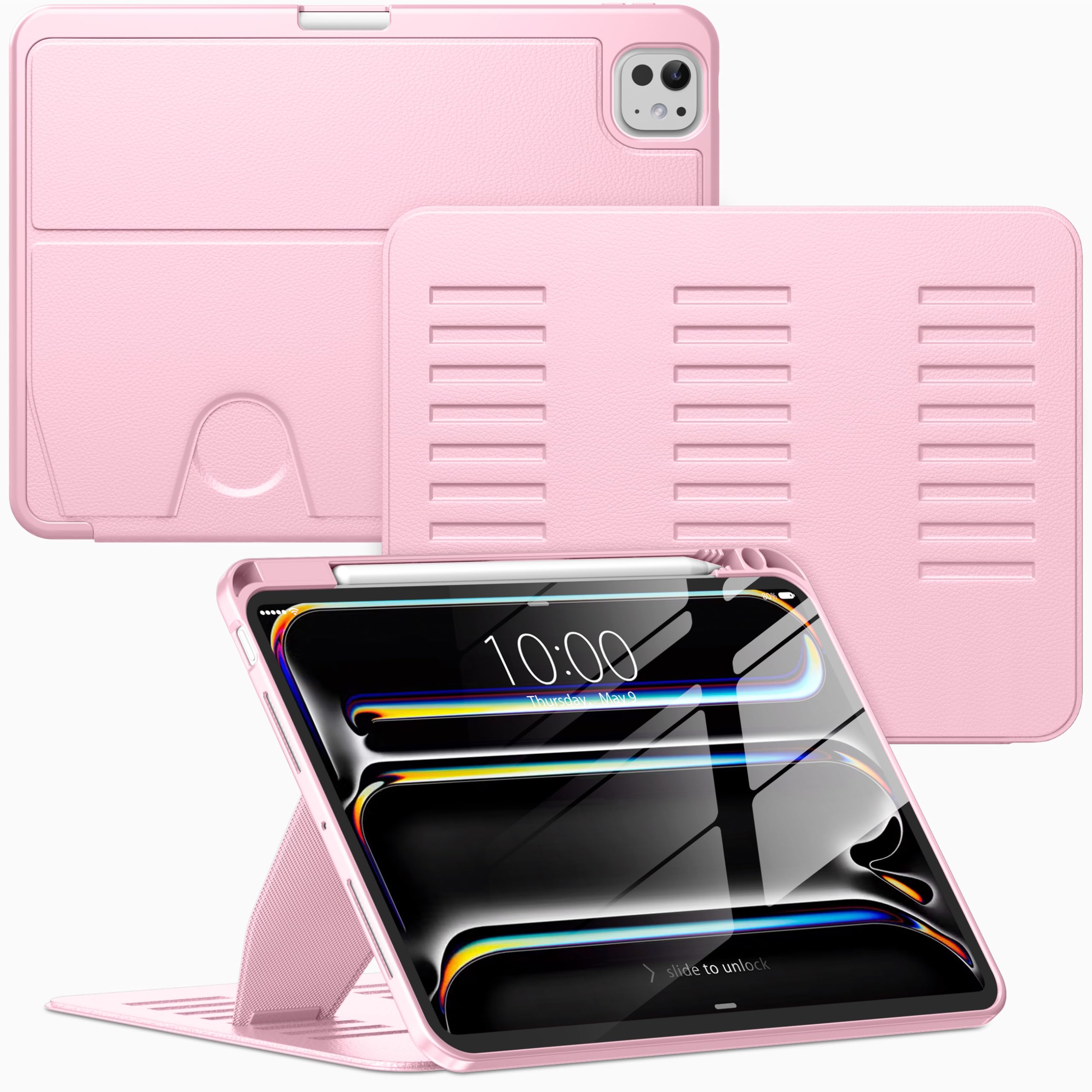 VIKESI Case for iPad Pro 11 inch (M5/M4) 2025/2024,Multiple Angles Magnetic Stand Cover,Shockproof Back,Pencil Holder,and Auto Sleep/Wake,Pink