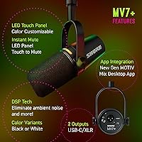 Vista 3 de Shure MV7+ - Micrófono dinámico para podcasts, certificado OBS, audio mejorado, panel LED, salidas USB-C y XLR, modo de nivel automático, filtro