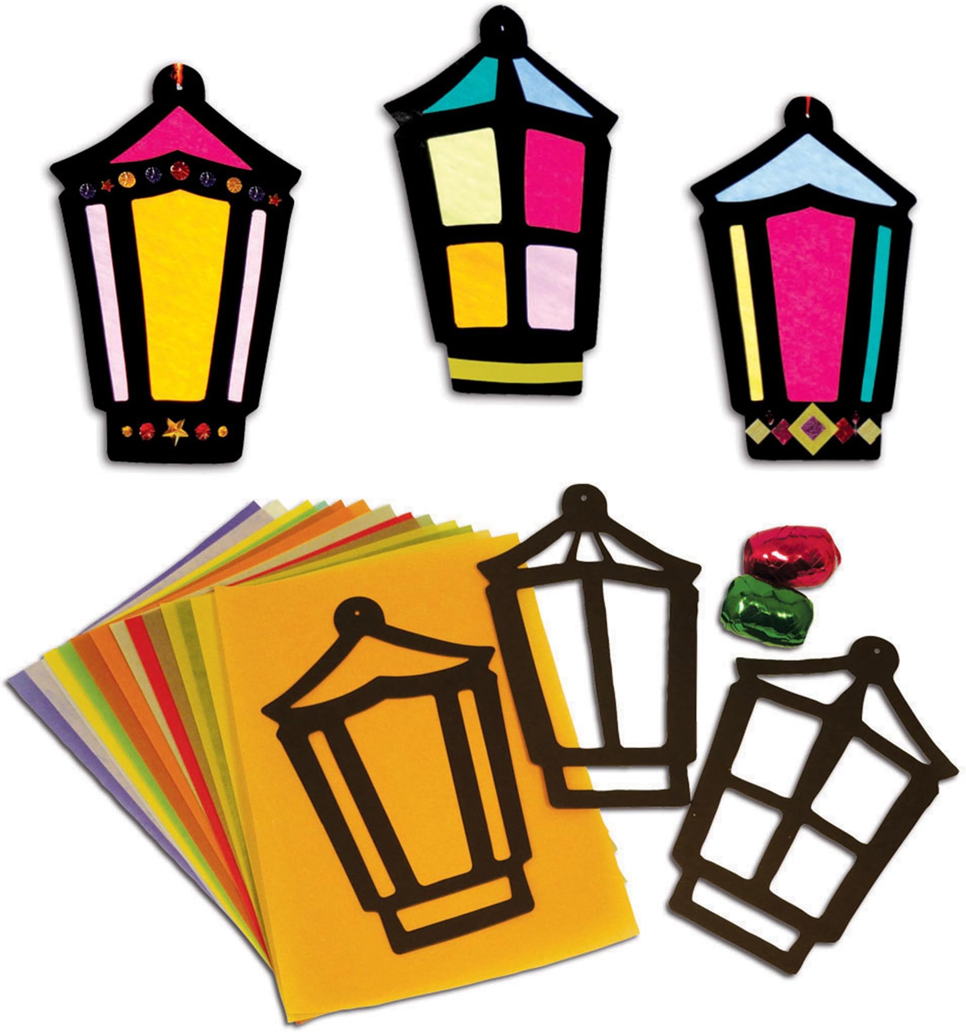 Springboard Stained Glass Silhouette Lanterns Activity Pack - Make Your Own Classroom Decorations - Arts and Crafts for Kids - Early Years Resources - 30-Pack - 24 x 16 cm - Assorted Colours