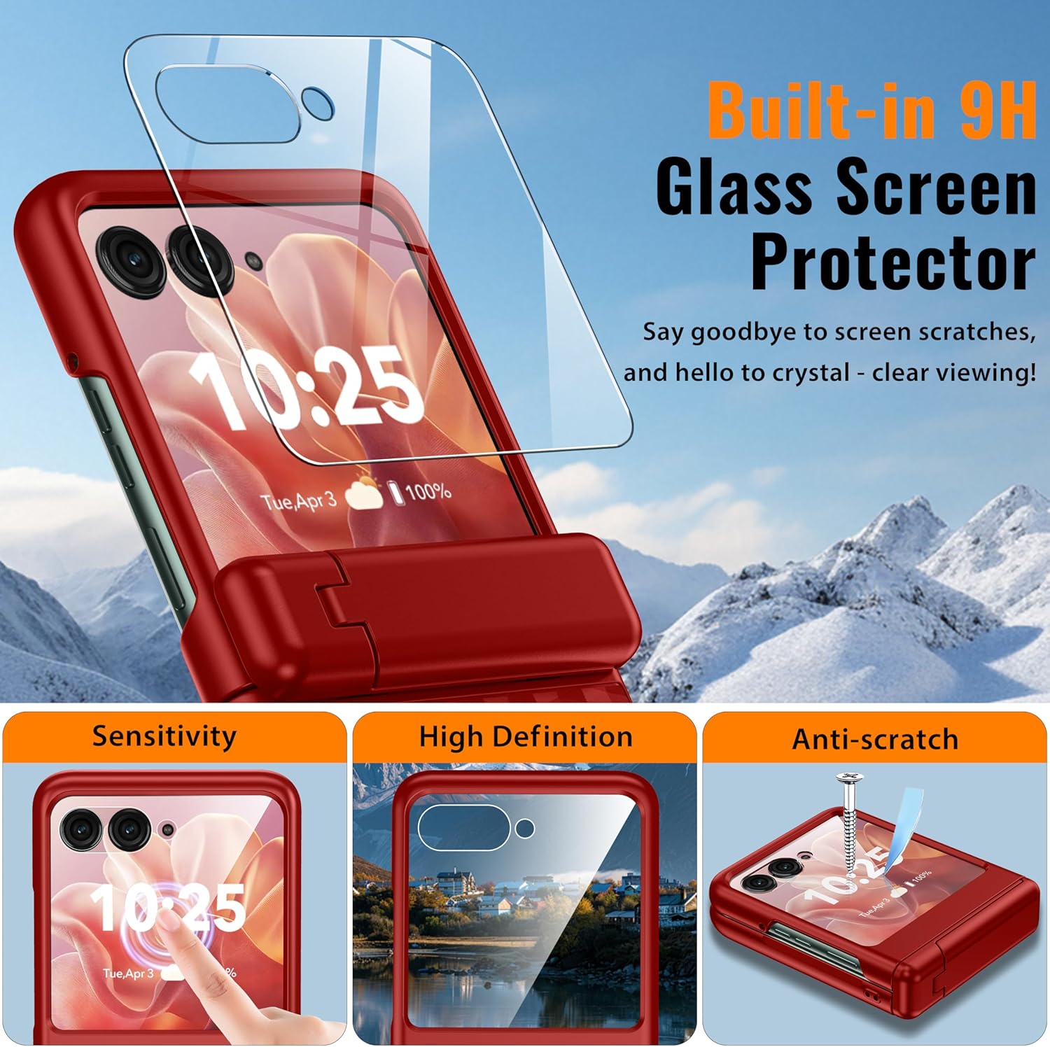 Magnetic for Motorola Razr+ Plus 2025 Case/Moto Razr+Plus 2024 Case [Hinge Protection＆Kickstand] [Built-in Screen Protector] Shockproof Slim Rugged Phone Case for Razr+ 2025/2024,Red