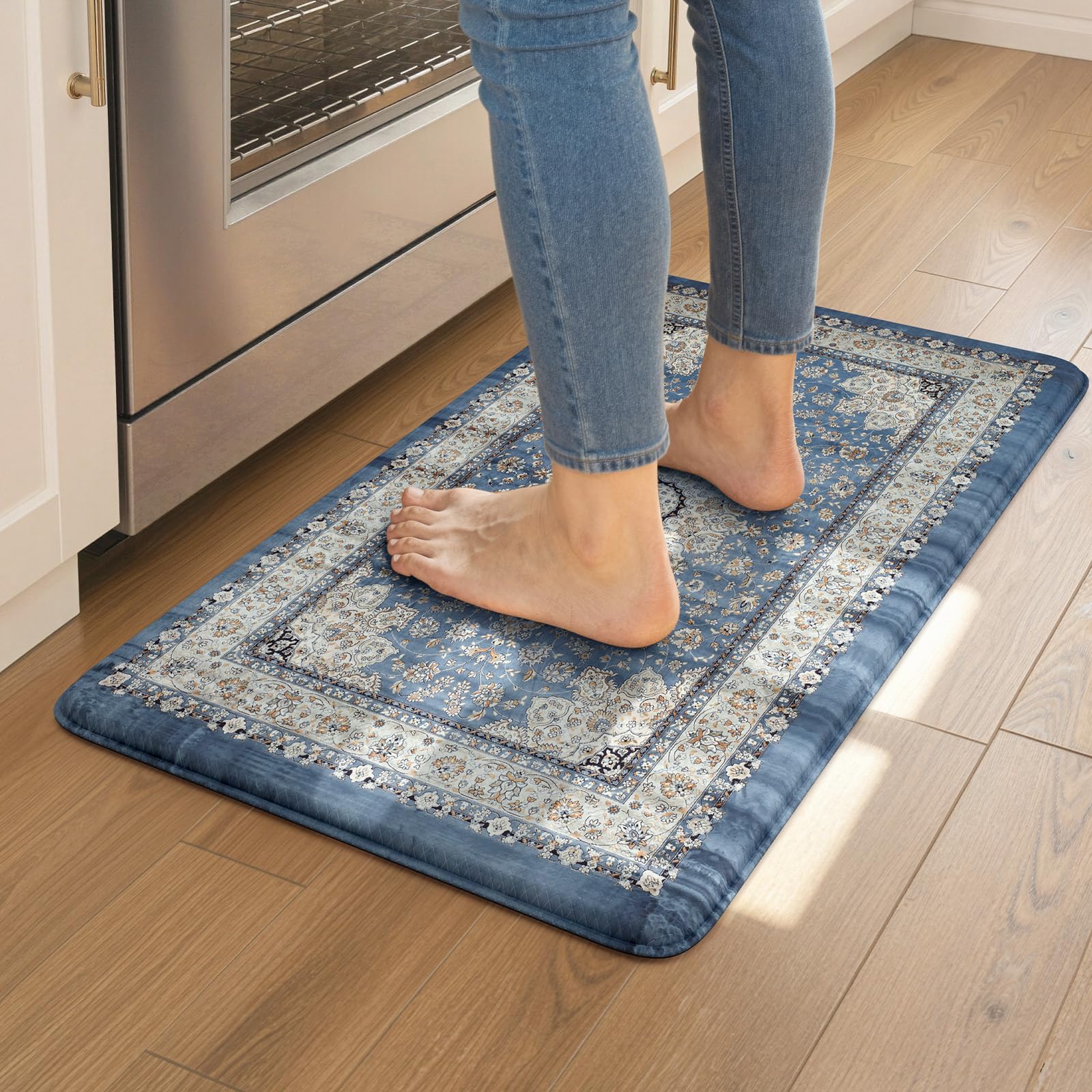 Collive Boho Blue Kitchen Mats Cushioned Anti Fatigue Mats, Non-Slip Kitchen Floor Mats, Kitchen Rugs for Sink, Laundry,Office, 17โx30โ Waterproof Standing Desk Mat