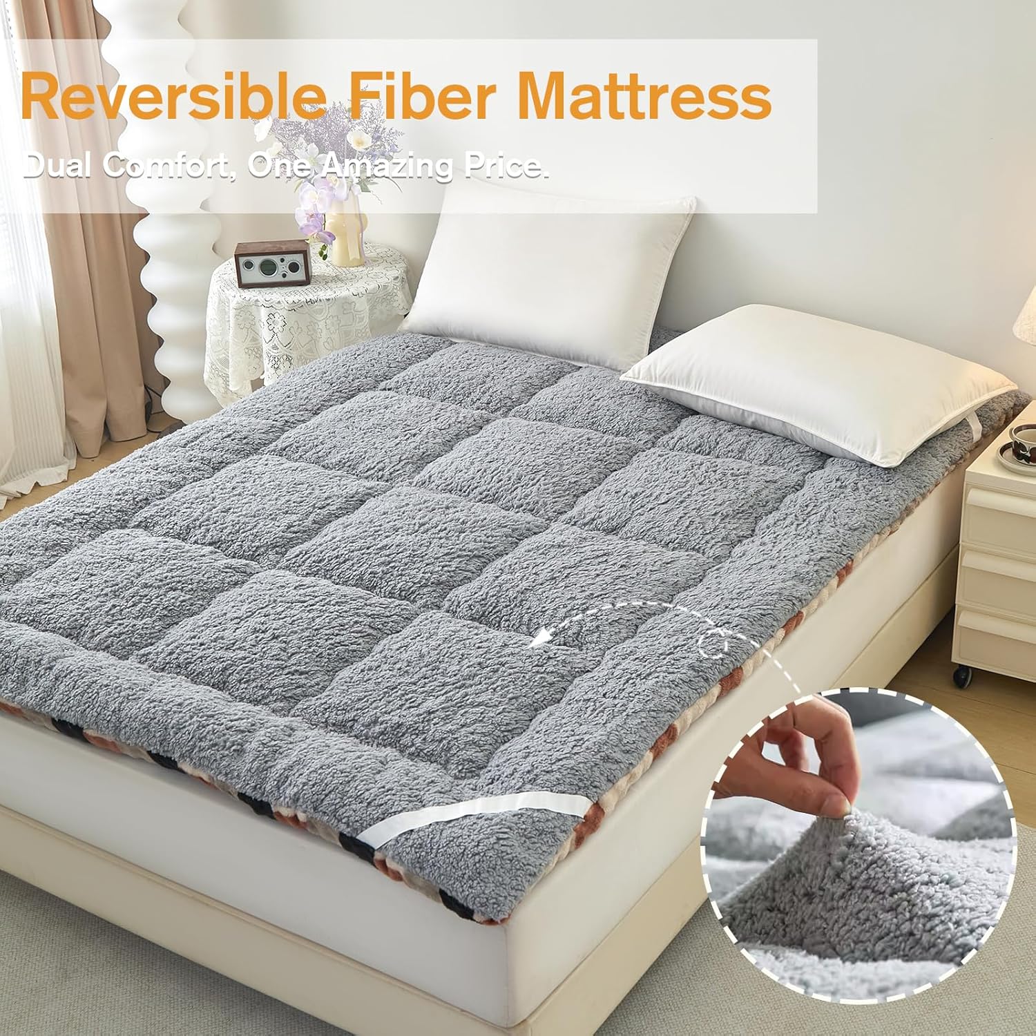 Ultra Soft King Size Velvet Mattress Pad Warm Thicken Velvet Mattress Topper Cover with 4 Elastic Band Comfortable Mattress Bed Cover Washable Dormitory 78x80 inch