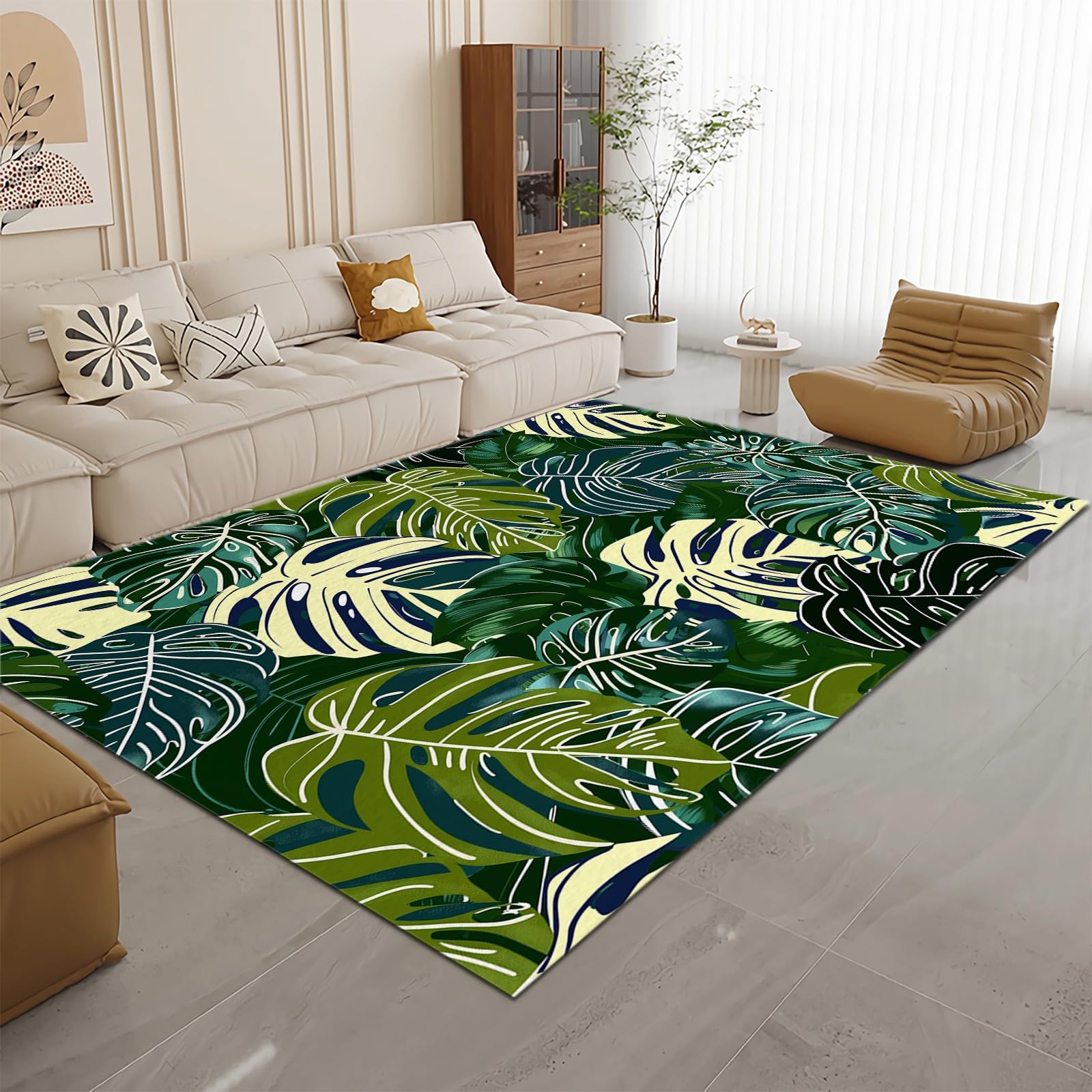 Amazon.de: Teppich Monstera-Bltter Thema Waschbar Kurzflor Teppiche  Anti-Rutsch Unterseite, Grn Teppich 140x200 cm fr Wohnzimmer Schlafzimmer  ...