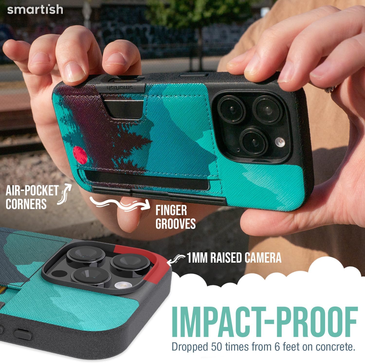 Smartish® iPhone 16 Pro Wallet Case - Wallet Slayer Vol. 2 [Slim + Protective] Credit Card Holder w/Kickstand - Drop Tested Hidden Card Slot Cover Compatible w/Apple iPhone 16 Pro - Moving Mountains - Image 4