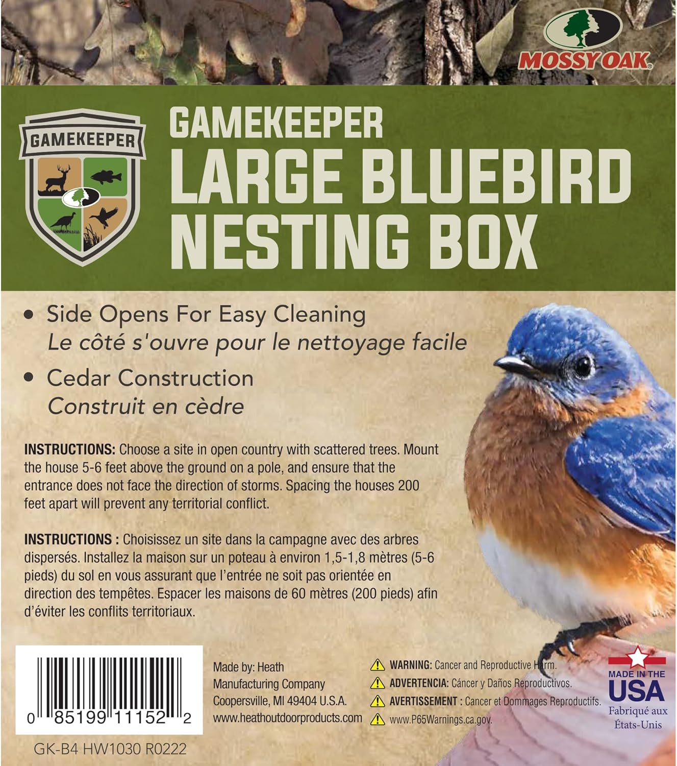 Heath Outdoor Products GK-B4-1: Gamekeeper Large Bluebird Nesting Box – Cedar Construction, Made in The USA