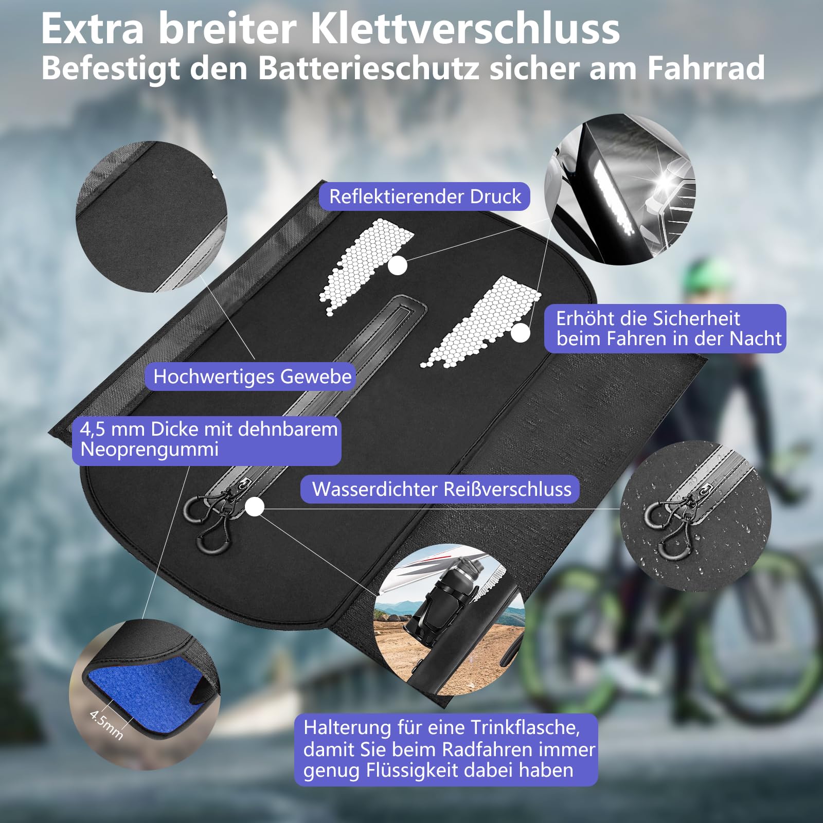 SachsenRAD Housse Ignifuge Pour Batterie Vélo Électrique - Résiste Jusqu'à 1000°C, Avec Passe-câbles Et Velcro - Transport Et Recharge Sécurisés