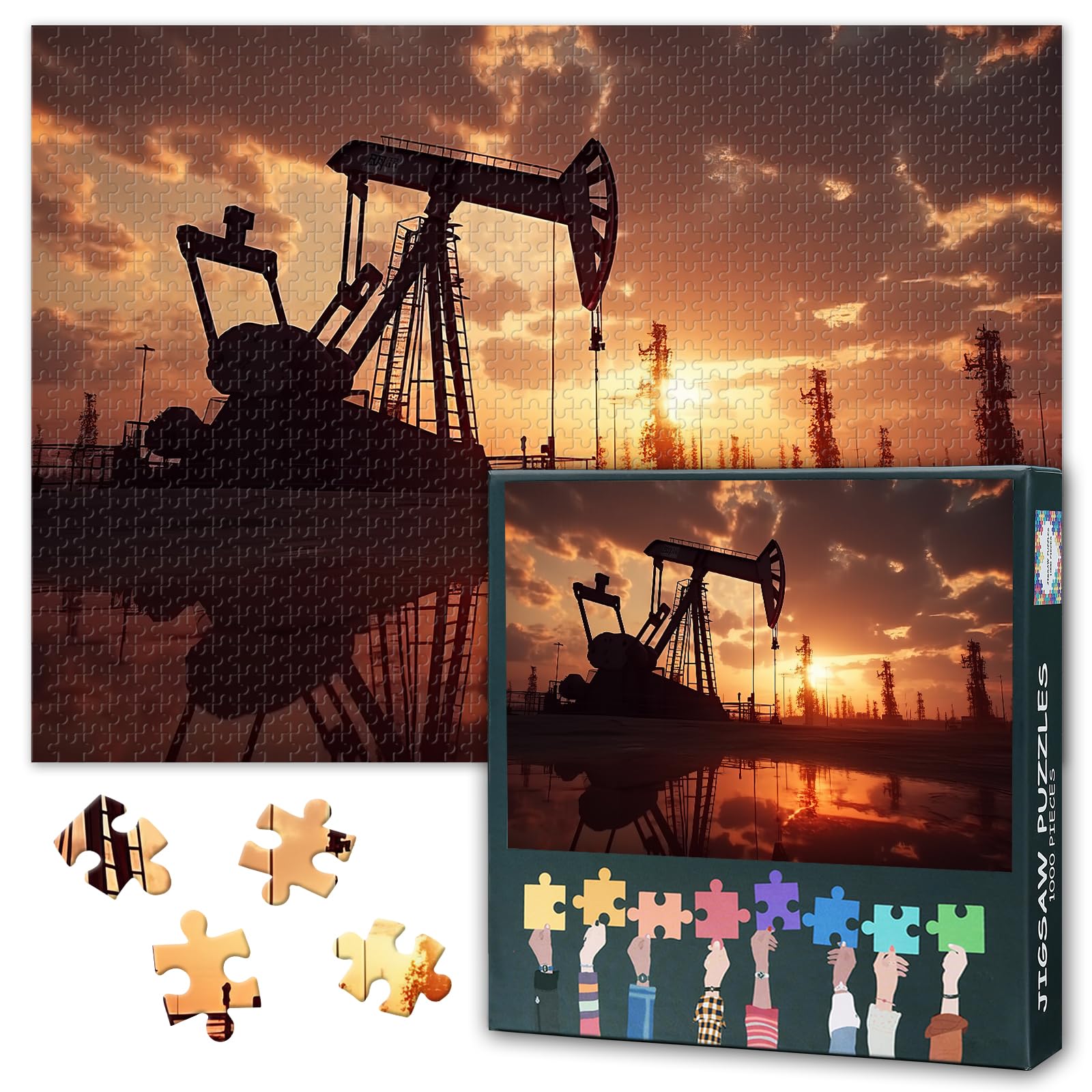 Jigsaw Puzzle 1000 Pieces for Adults Oil and Gas Platform at Sea Sunset Industrial Equipment Marine Engineering Wall Art for Home Office 27.5x19.7 Inch