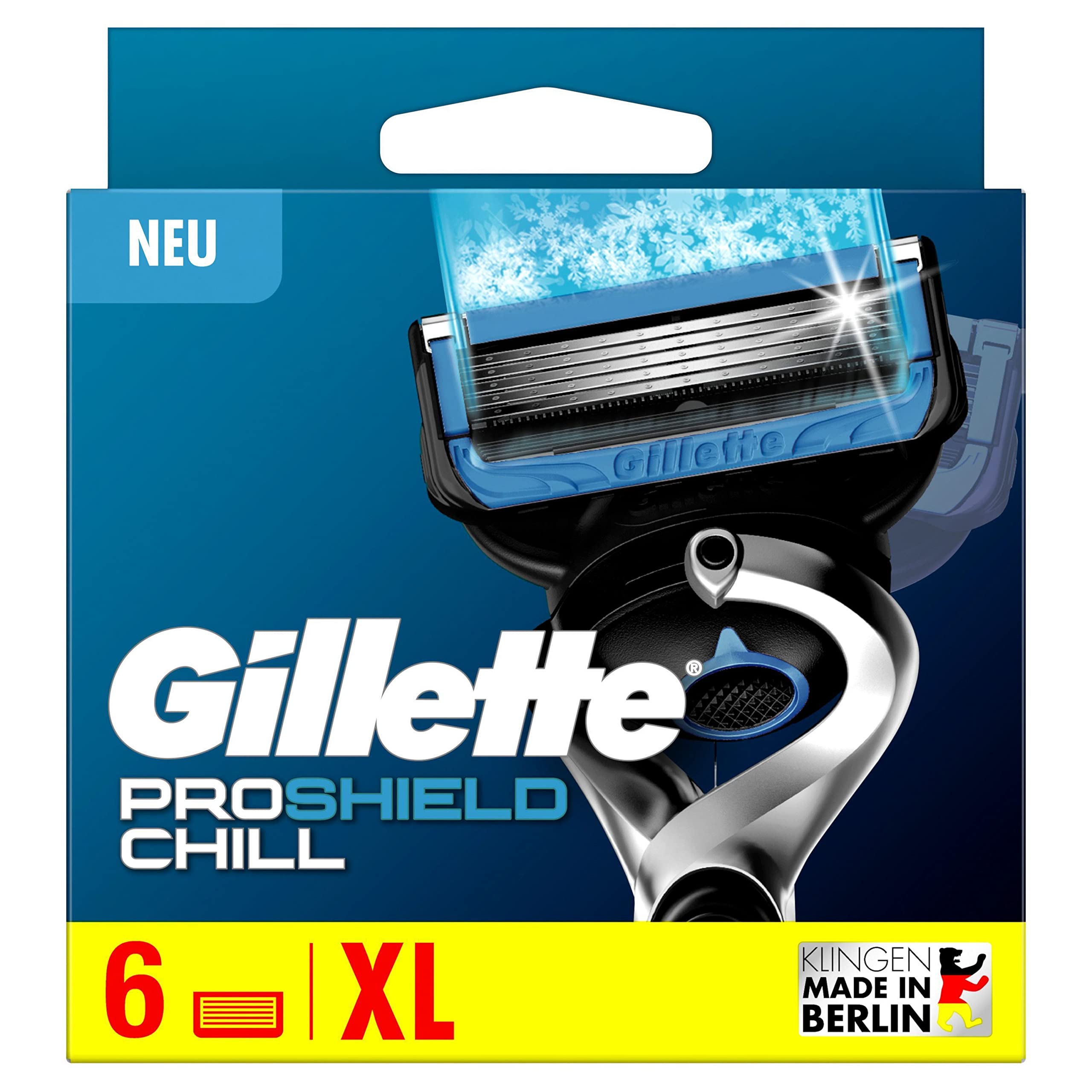 Gillette Proshield Chill Rasierklingen Herren, 6 Original Ersatzklingen für Nassrasierer mit 5-Fach Klinge, Kühl-Technologie für Angenehme Rasur
