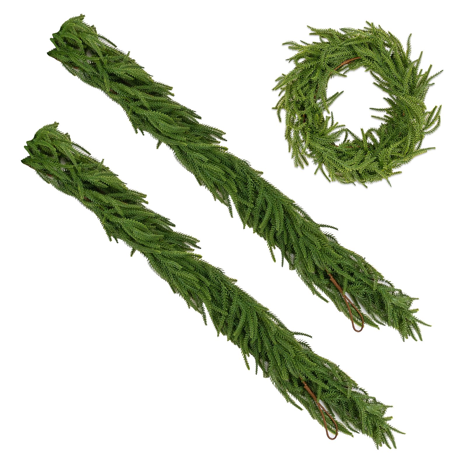 2 Pcs 6 Ft Artificial Christmas Garlands,Realistic Touch Winter Norfolk Pine Garland,Artificial Greenery Garland for Mantle, Table, Wall, Indoor, Outdoor Christmas Decorations