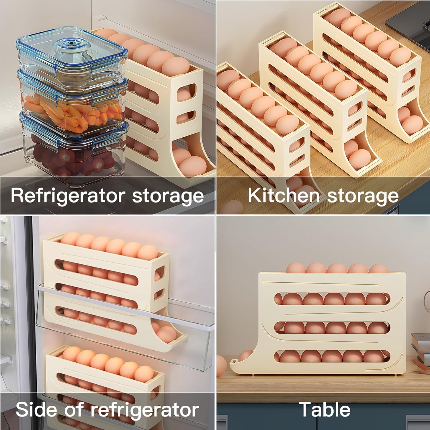 Dispensador de Huevos para Nevera con Deslizamiento Automático – Organizador de Huevos Nevera Transparente de Plástico – Huevera Frigorífico con Tapa y Pegatinas