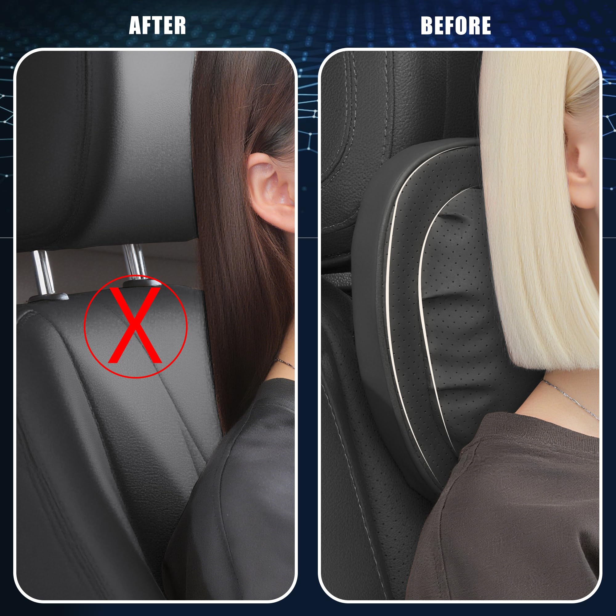 Coussin Appuie Tete Voiture, Oreiller Appui-Tête De Siège De Voiture, Support de Tête de Siège de Voiture, Mousse à Mémoire de Forme et Taie d'oreiller Amovible Respirante, Noir