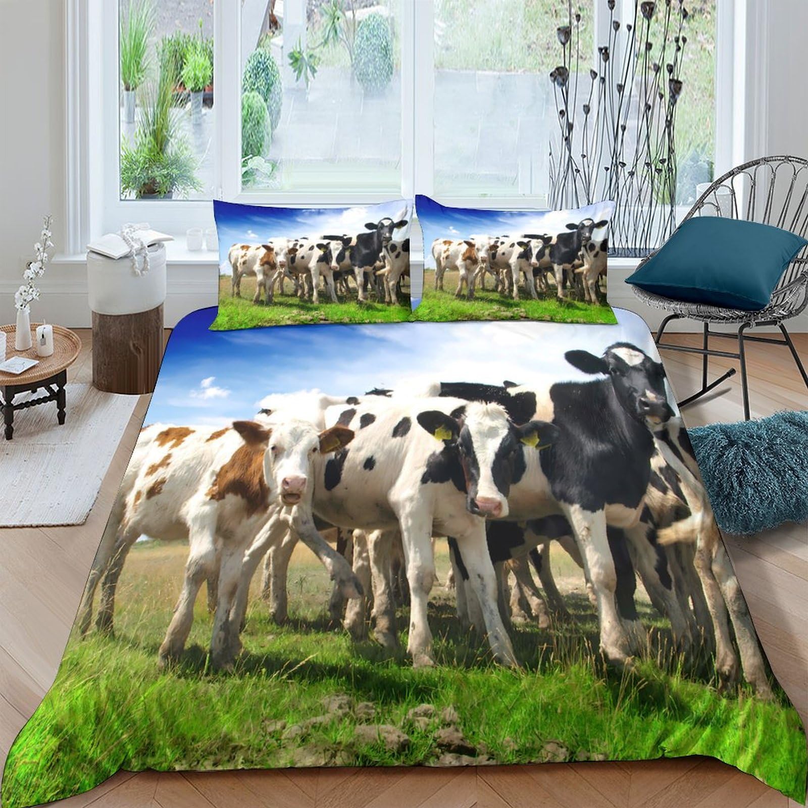 Ctjqhvkz Style-10 3D Printed Cow Pasture Fitted Sheet Microfiber Soft Anti-Slip Farm Animal Bed Cover For Bedroom Guestroom Decor Single（135X200cm）