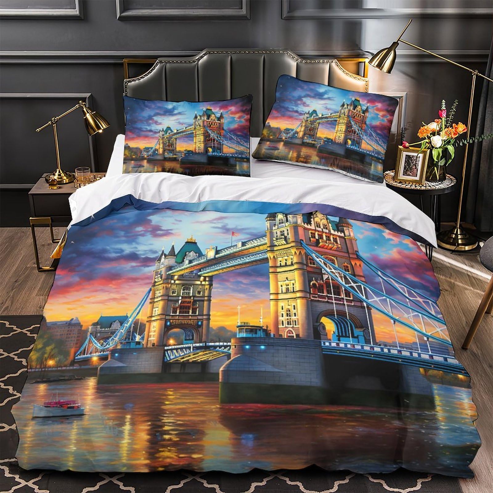 Parure de lit Londres 140x200 microfibre 3D housse de couette single