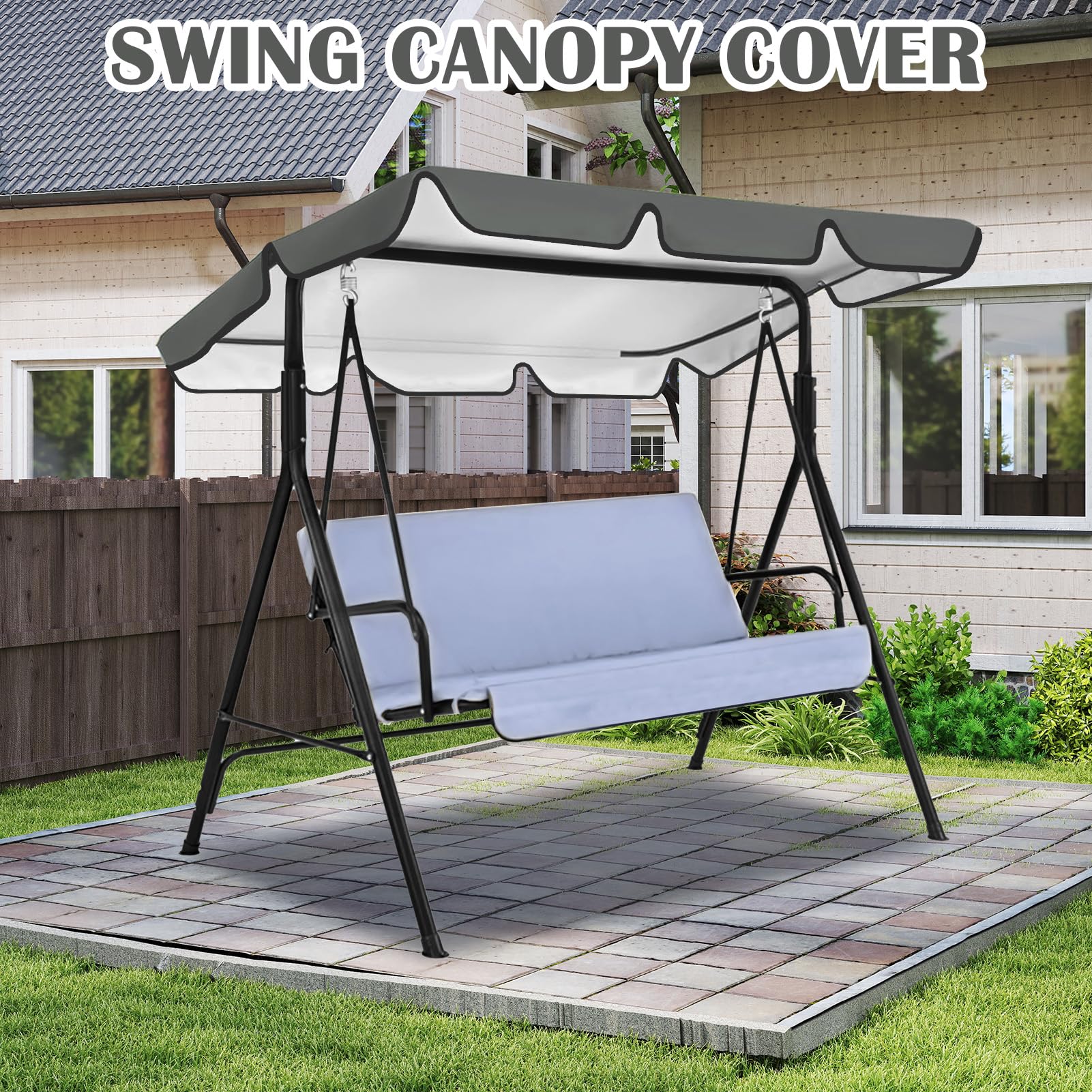 Tetto Dondolo da Giardino, Copertura Dondolo 3 Posti, Impermeabile, Protezione UV, Telo Ricambio Universale, Misure 210 x 145 cm (Grigio)