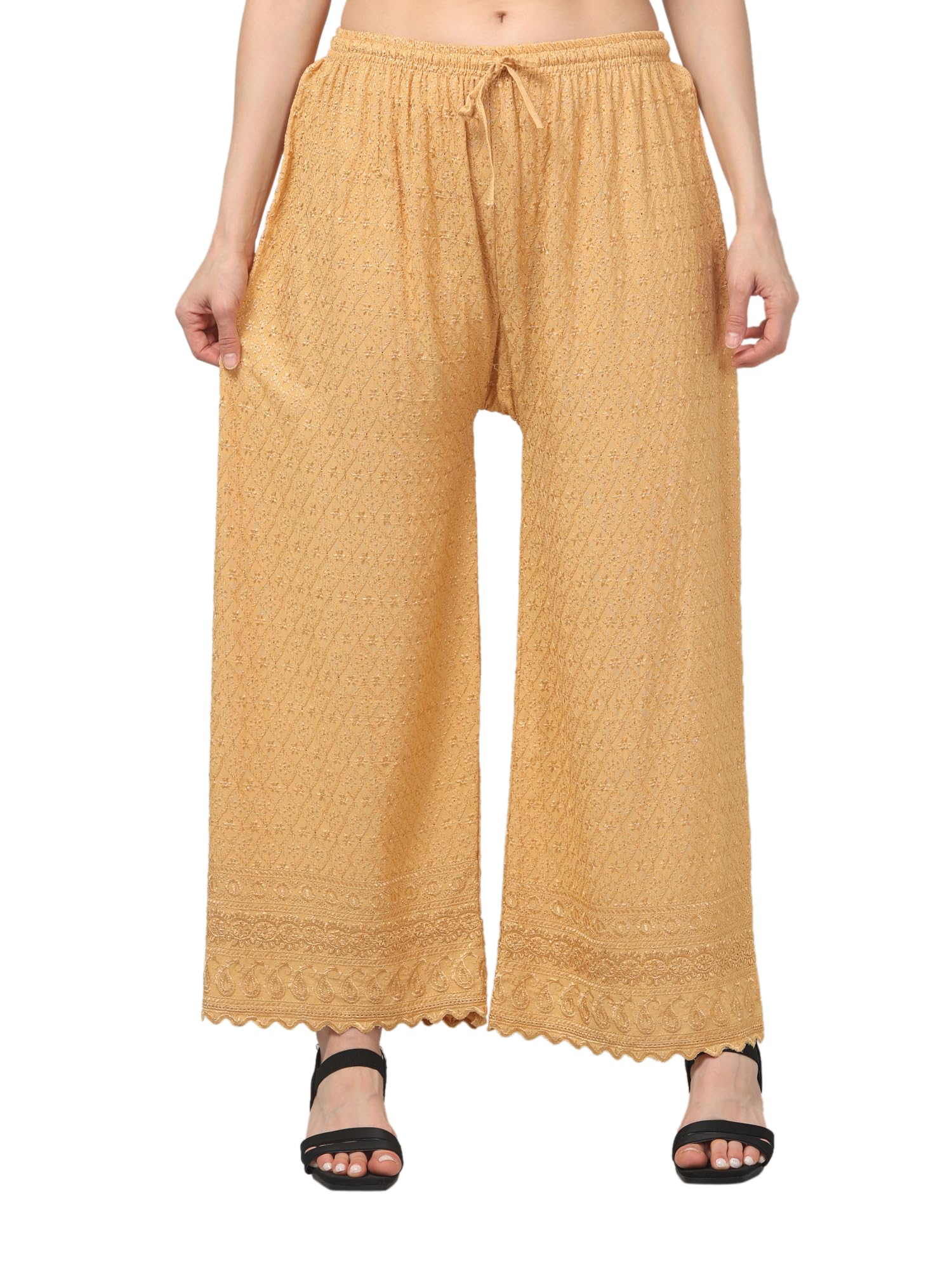 Chikankari Embroidered Rayon Palazzo Pants for Women, Loose Fit Trouser with Traditional Handwork, Comfortable & Stylish Ethnic Wear for Casual & Party Use-image-9