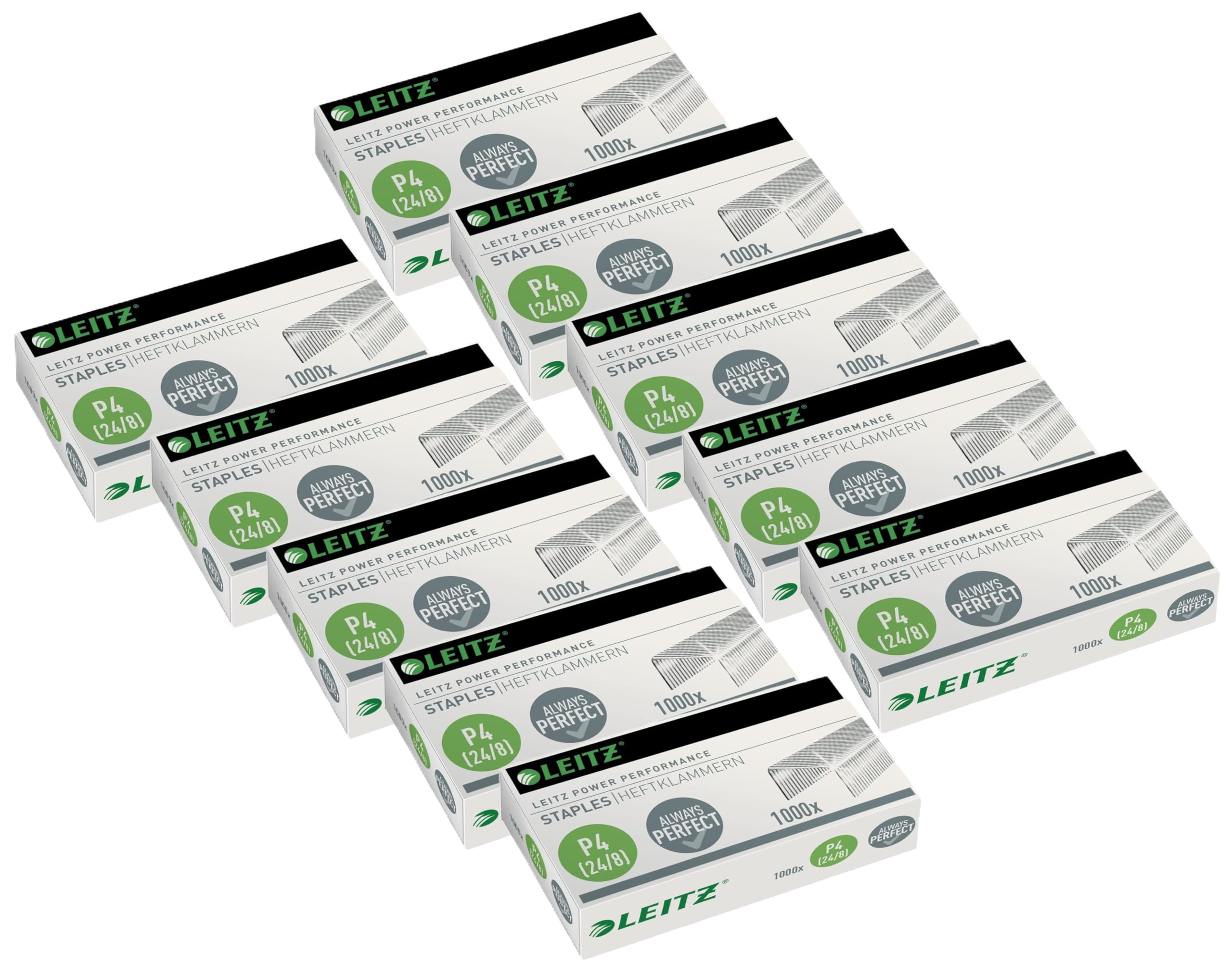 Leitz Power Performance Heftklammern P4 (24/8mm) P3 (24/6mm), Verzinkt (P4 24/8, 10 x 5000 Stück)