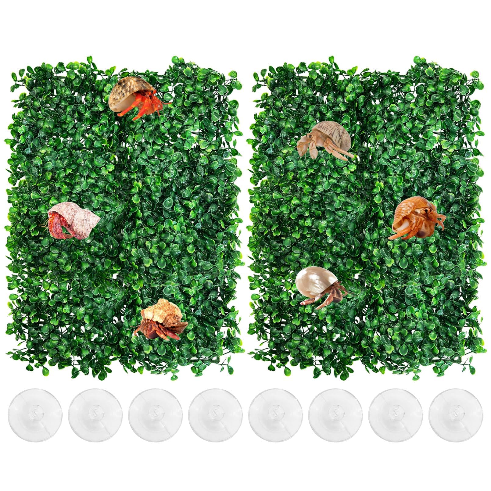 PINVNBY 2 PCS Hermit Crab Climbing Toys Hermit Crab Climbing Wall with Suction Cups Plastic Faux Grass Mat Hermit Crab Accessories for Hermit Crab