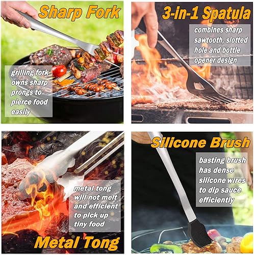 Miniatura 4 de Leonyo Juego de 6 herramientas para parrilla, juego de herramientas extra largas de 18 pulgadas, accesorios de parrilla para barbacoa de alta