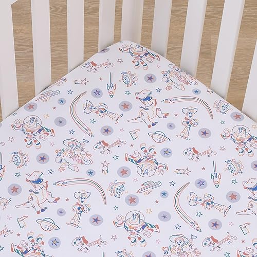 Miniatura 4 de Disney Toy Story - Sábana bajera ajustable para cuna, color azul, naranja y blanco, Woody, Buzz y Jessie