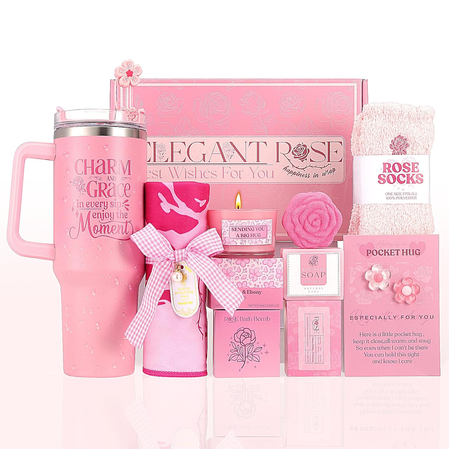 Birthday Gifts for Women Self Care Gift - Get Well Soon Gift Thank You Gift Retirement Gift - Rose Relaxing Spa Gift Basket Self Care Package for Women, Best Friend, Girlfriend, Wife, Mom, Sister, Her