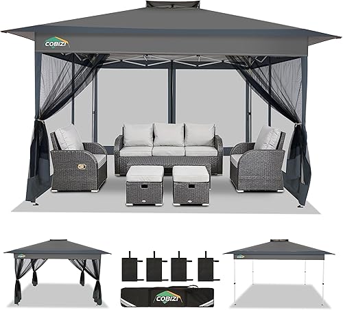 Miniatura 18 de COBIZI Toldo desplegable de 12x12 para patio en oferta con mosquitero, carpas para patio en oferta, tienda de campaña al aire libre con bolsa